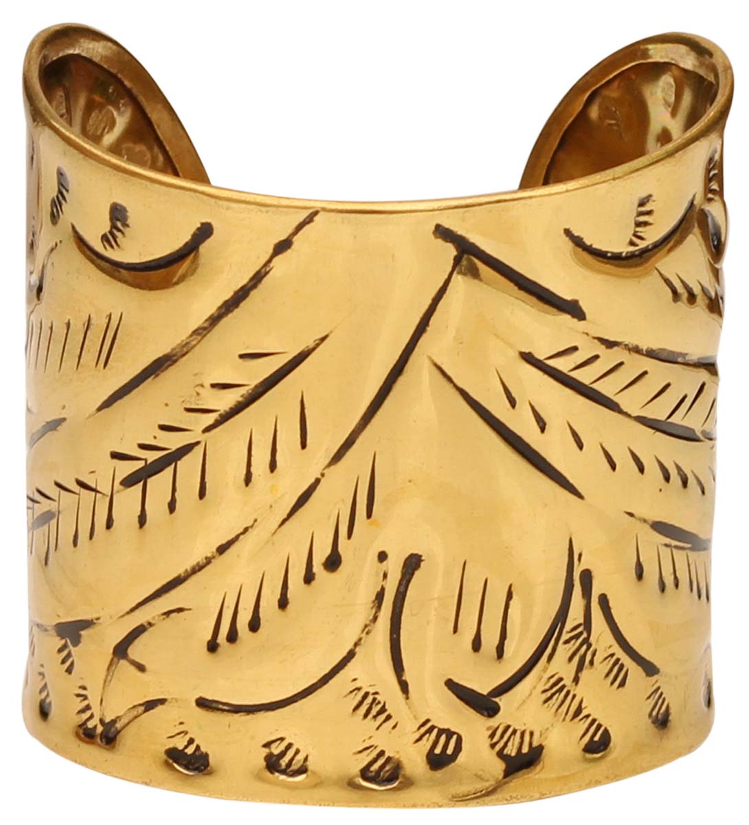 2.5” Brass Cuff Bracelet with Embossed Leafy Pattern - Golden Tone - Formal Accessories / Jewelry / Gifts for Her - Buy in Bulk Wholesale